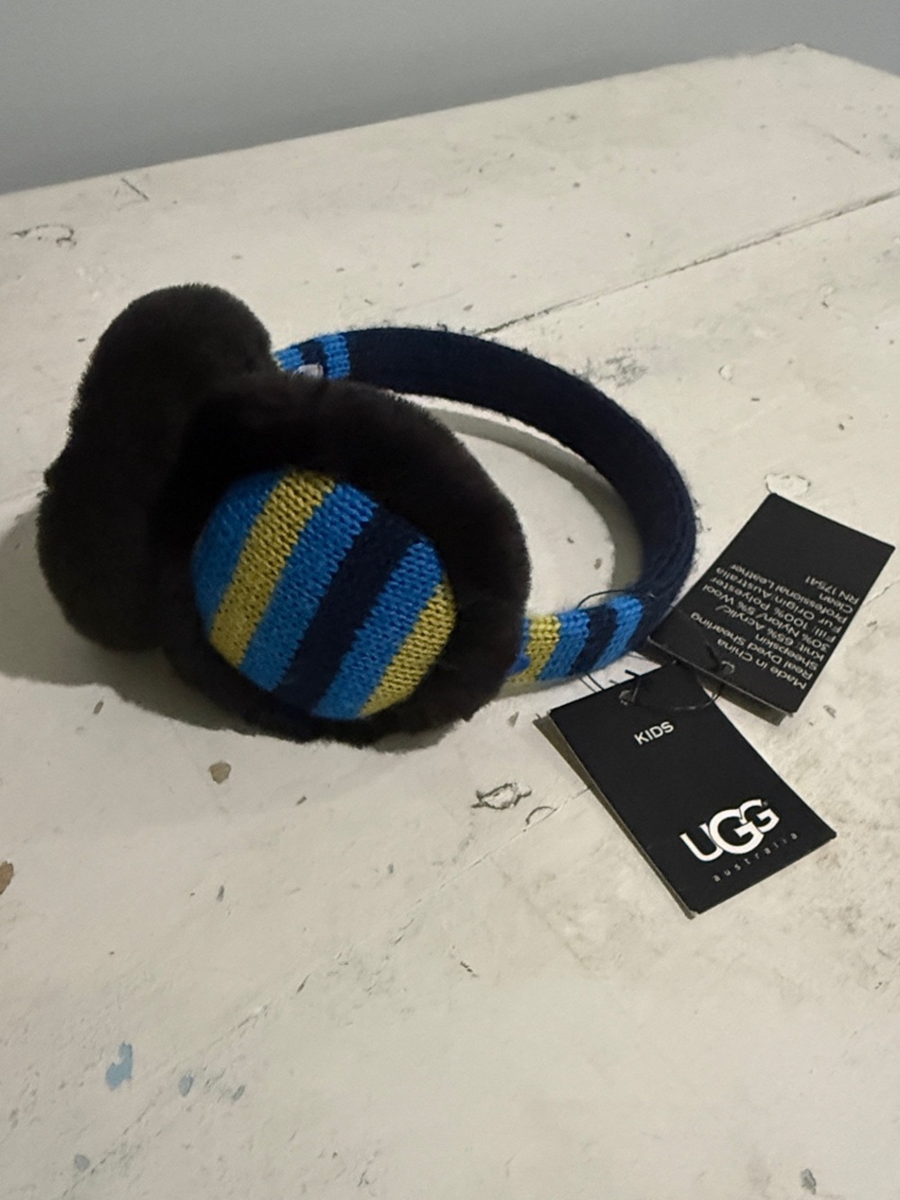 UGG Kids Striped Blue & Yellow Faux-Fur Earmuffs